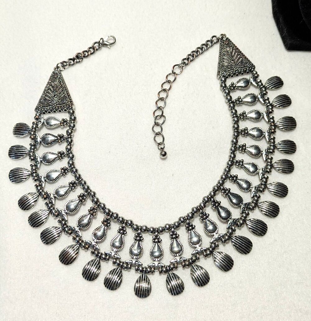 Collar Egypt Boho Silver Tone Statement Necklace